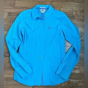Ariat Turquoise Button Down Western Shirt, Western Button Blouse, size small